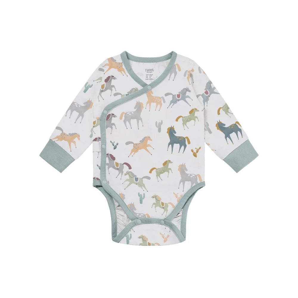 Nest Designs-Long Sleeve Kimono Onesie Pony Express