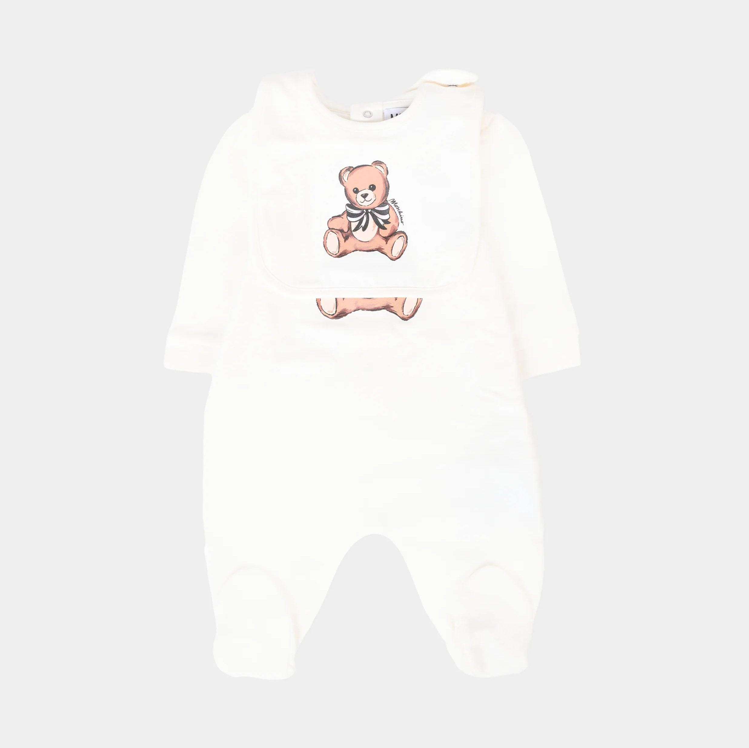 Moschino-Baby White Babygrow & Bib Gift Set