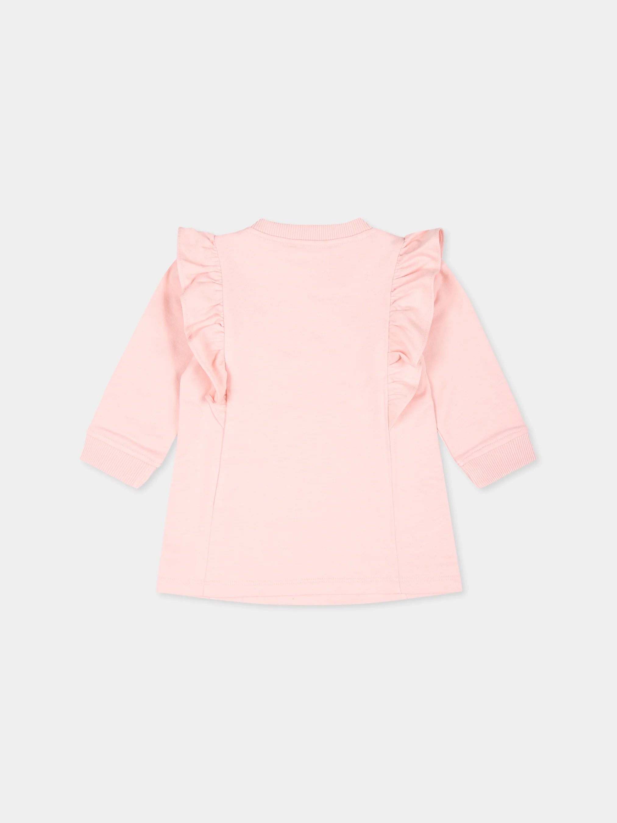 BABY GIRL LS BEAR LOGO RUFFLED DRESS WITH GIFT BOX