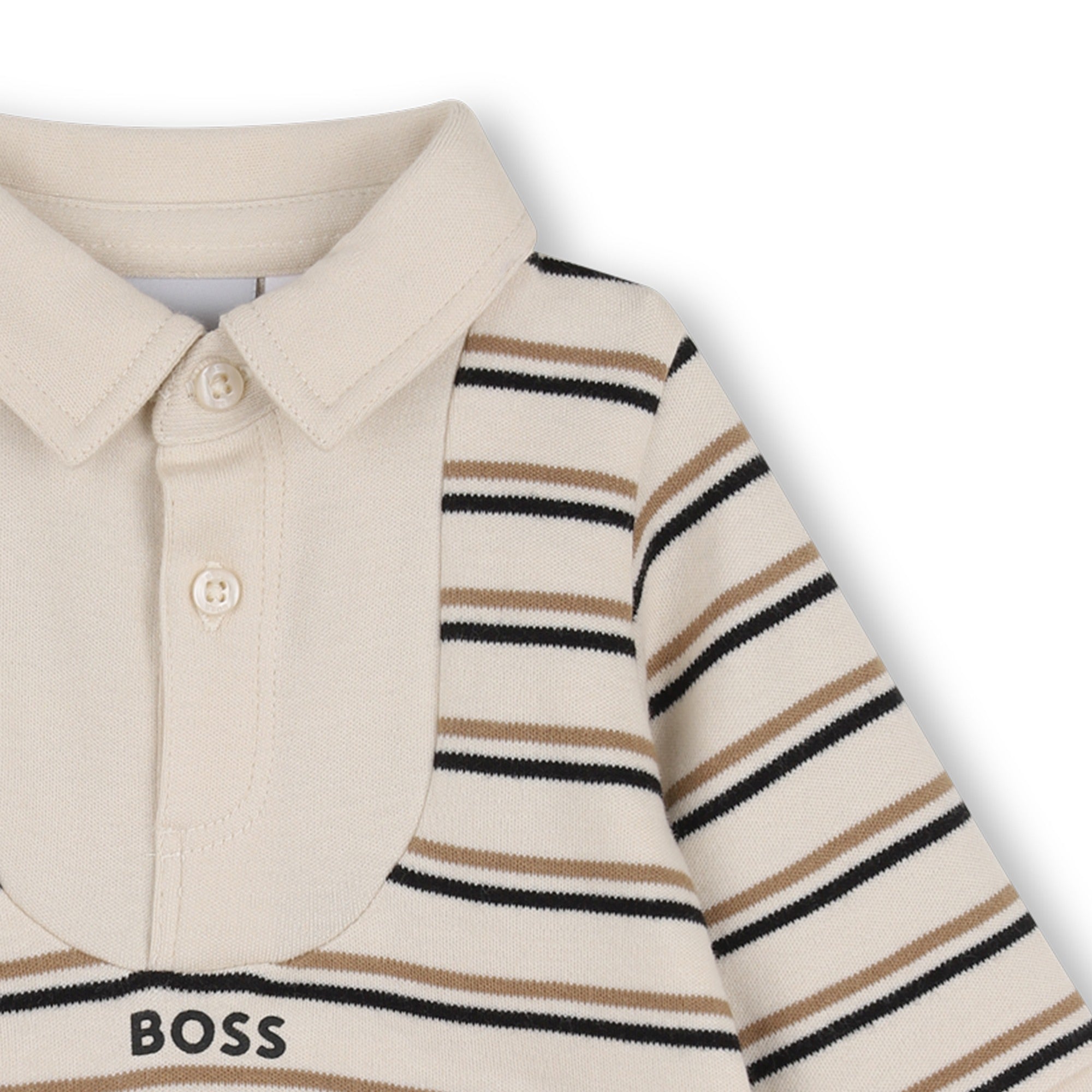 Boss-Ls Striped 2In1 Look Coverall With Polo Collar New Beige