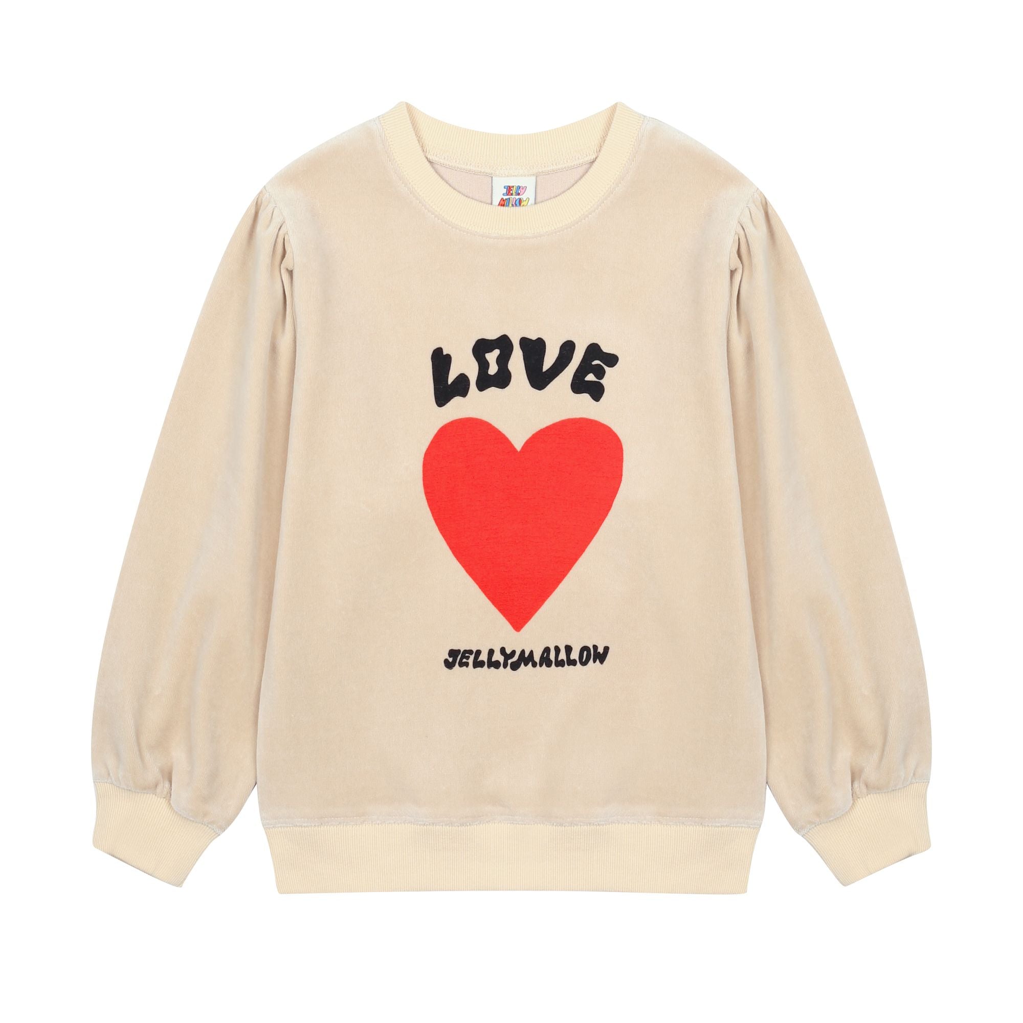 Jelly Mallow-Heart Shirring Velour Sweatshirt