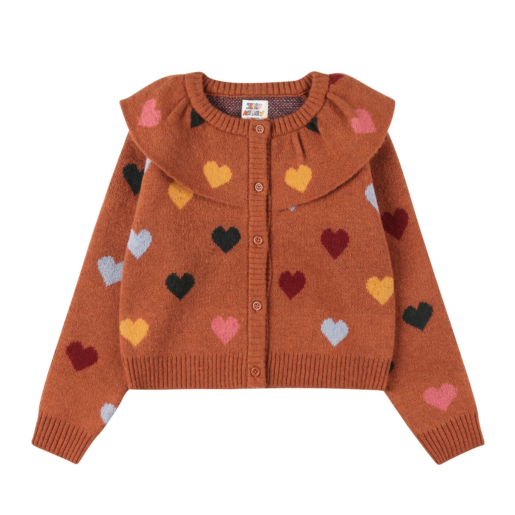 Jelly Mallow-Heart Block Ruffled Cardigan