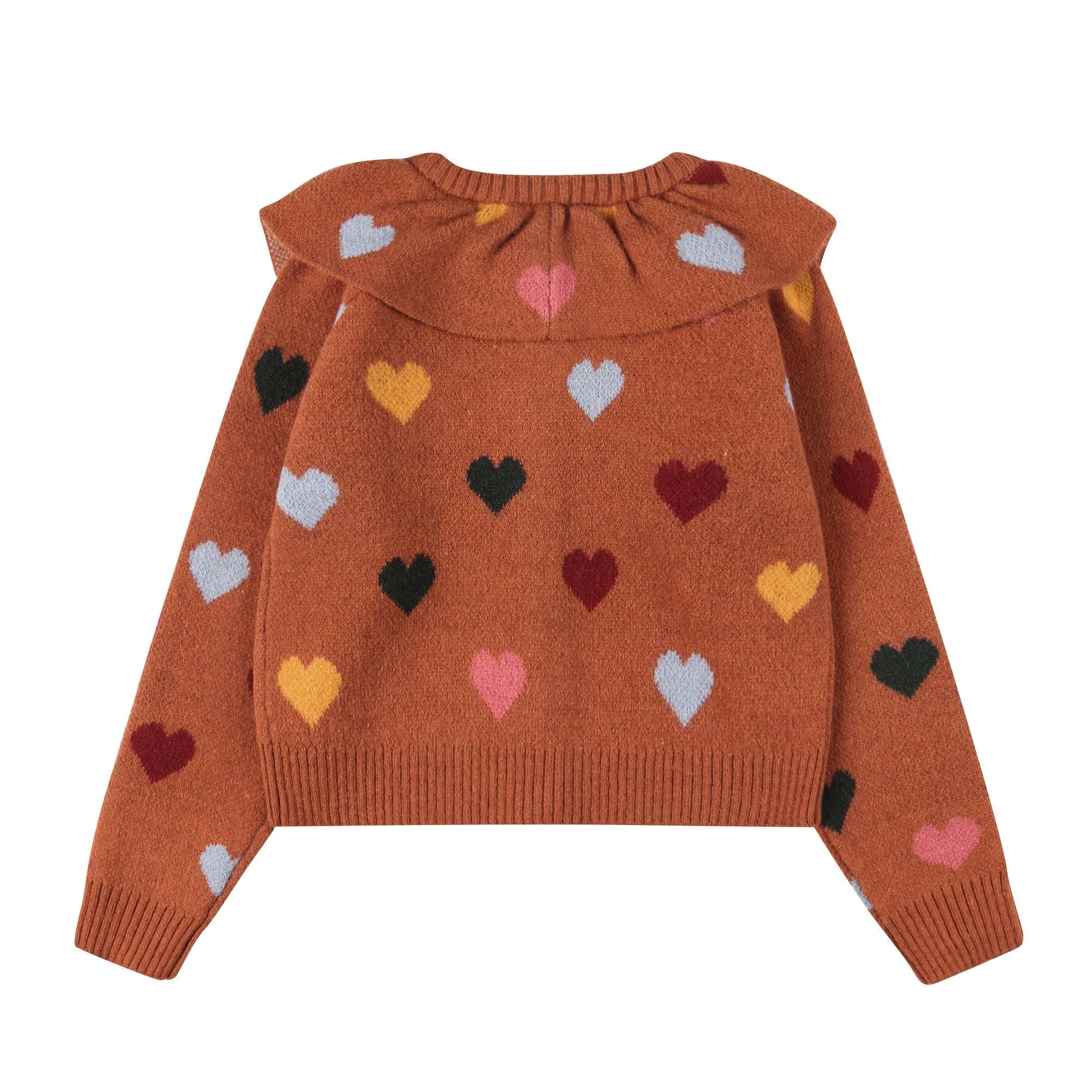 Jelly Mallow-Heart Block Ruffled Cardigan