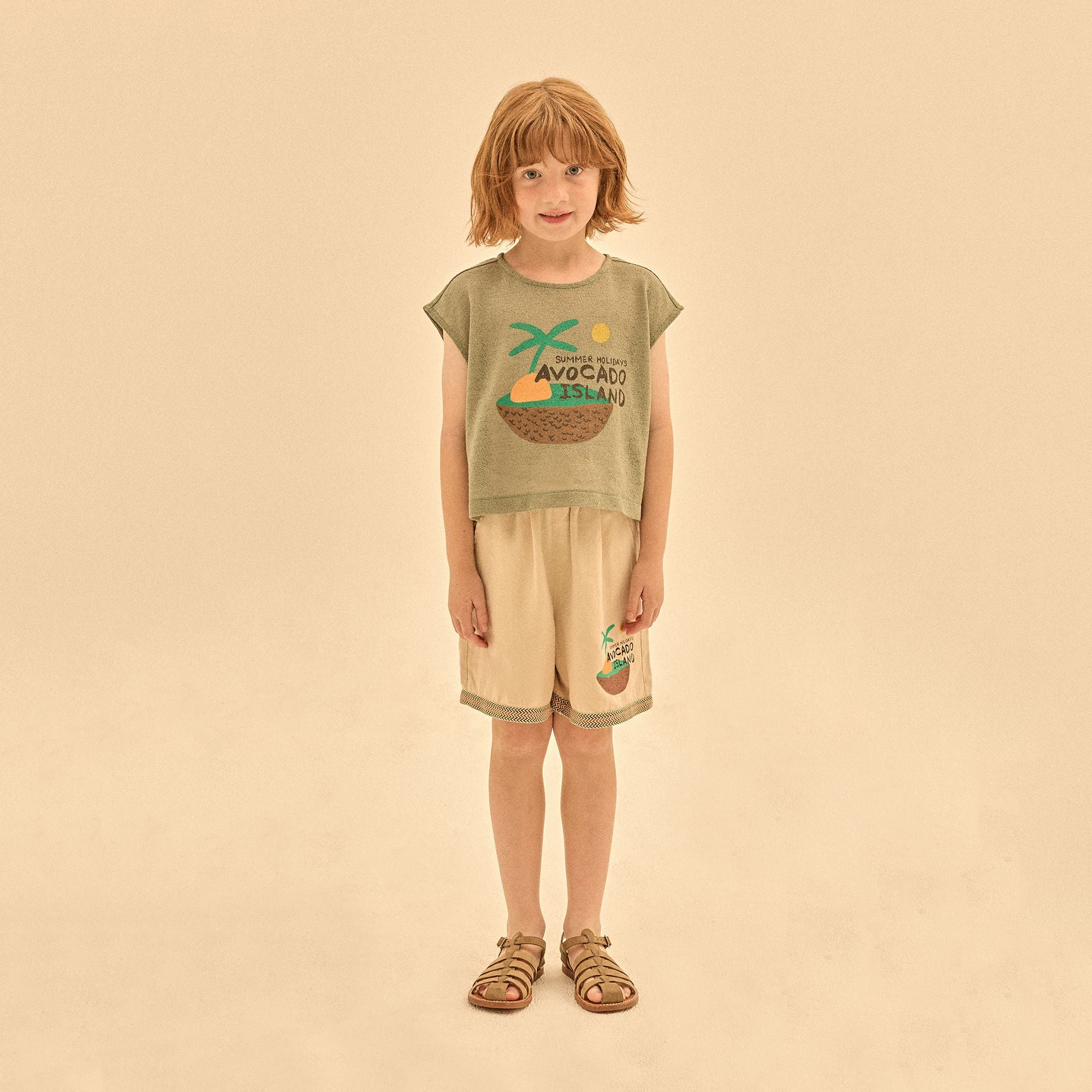 Jelly Mallow-Avocado Island Linen Shorts Cream