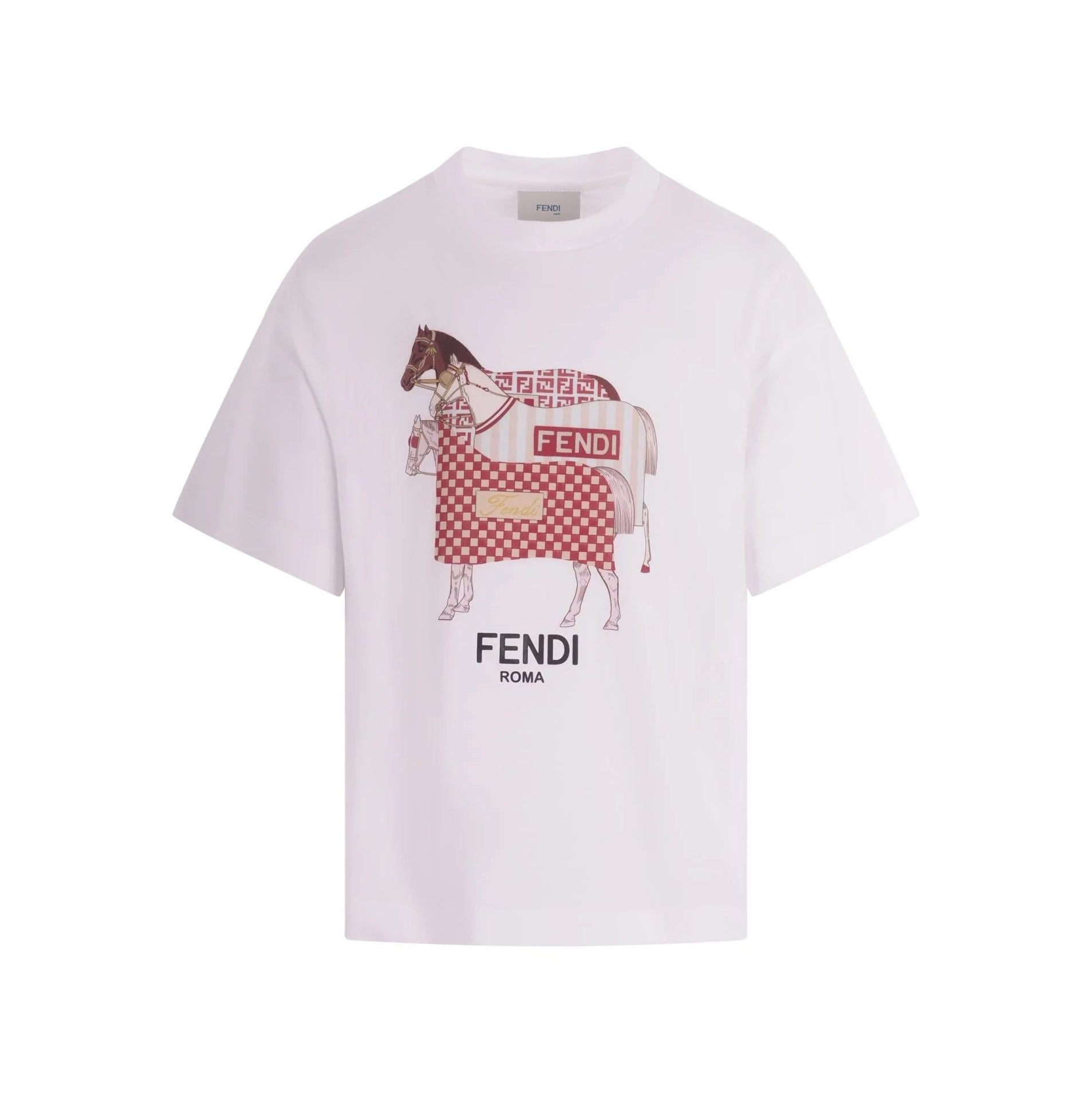Fendi-Horse Print Tshirt Jersey Tinto Gesso