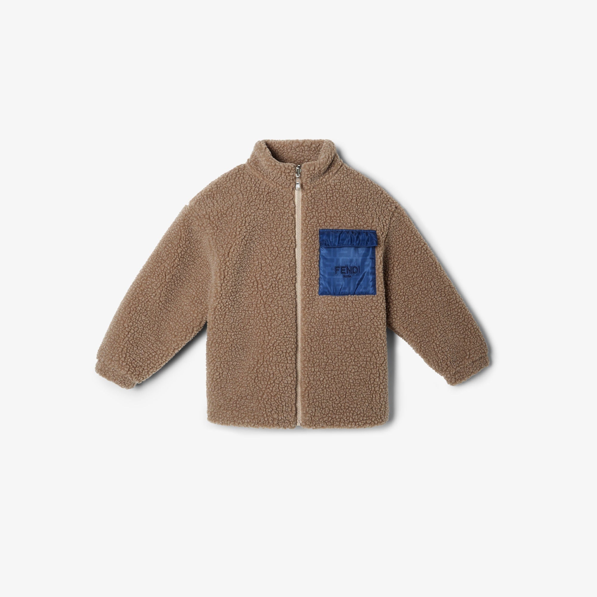 Fendi-Toffee Zip Up Fuzzy Jacket With FF Pocket
