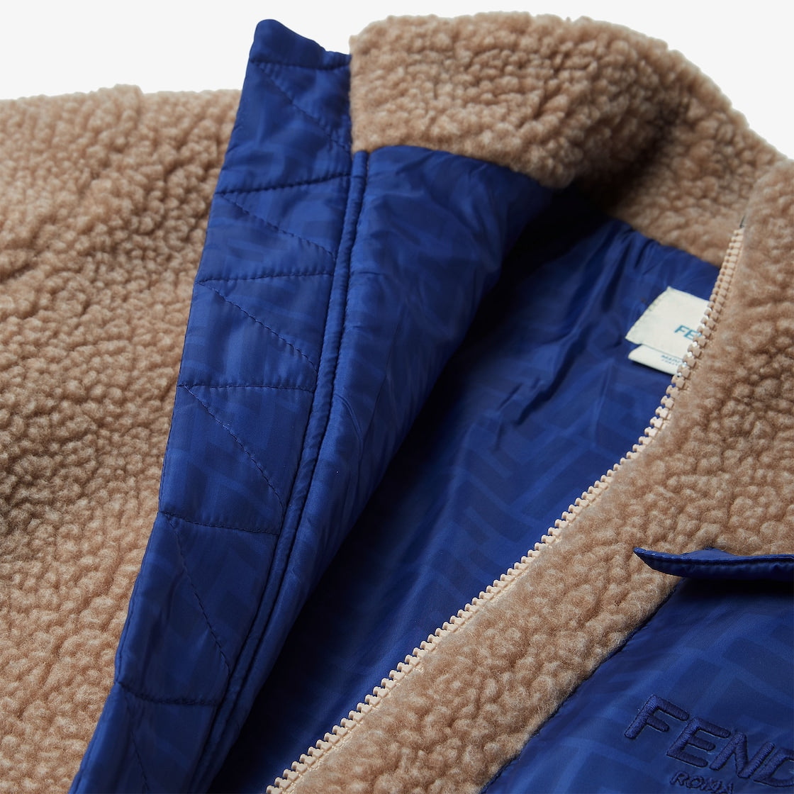 Fendi-Toffee Zip Up Fuzzy Jacket With FF Pocket
