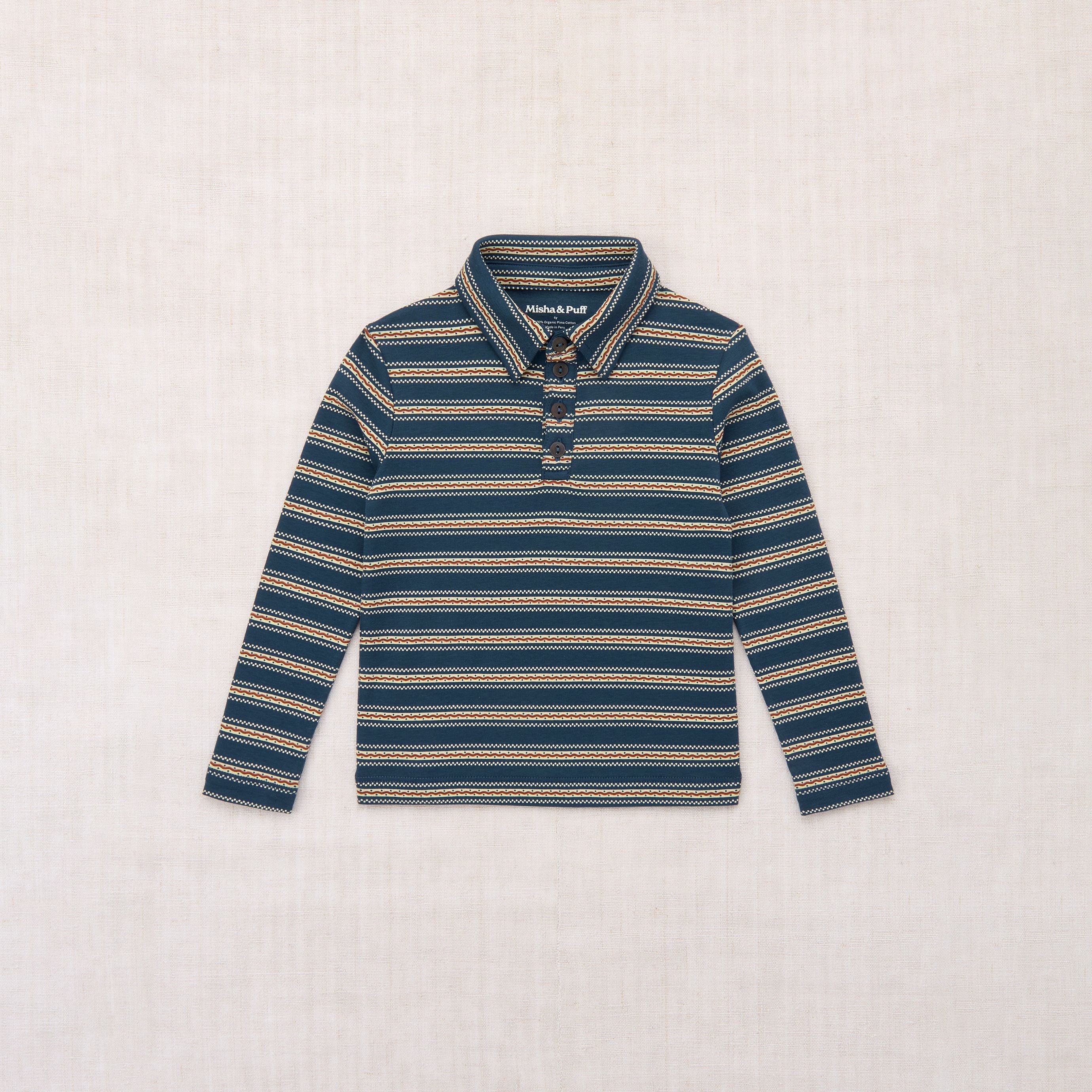 Misha & Puff-Long Sleeve Polo Marine Blue Sgraffito