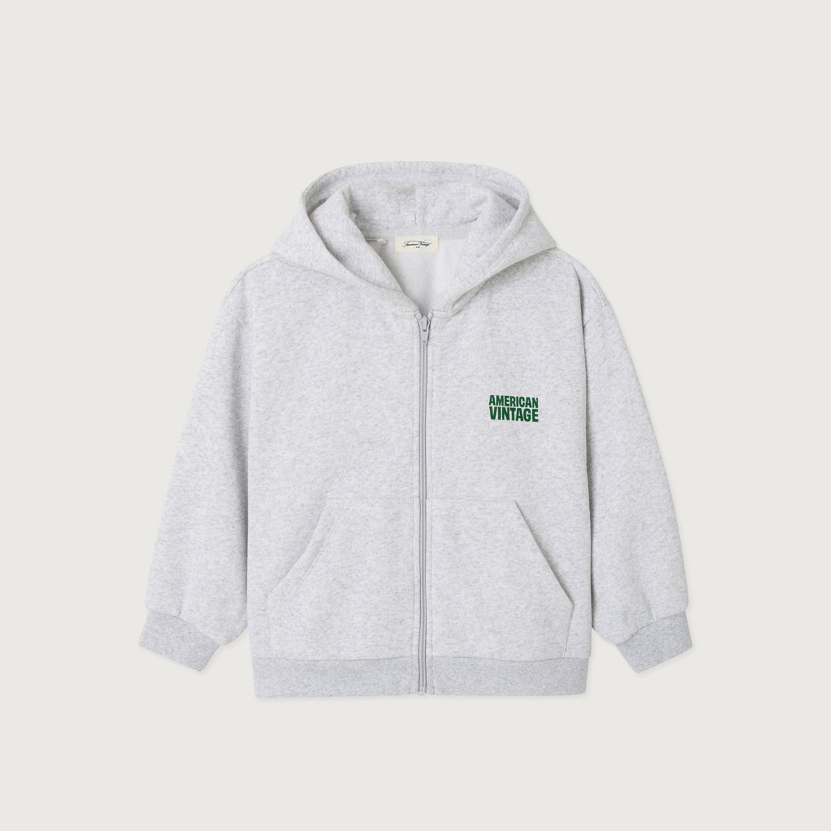 American Vintage-Kids Sweat Zippe ML Capuche Gris Chine