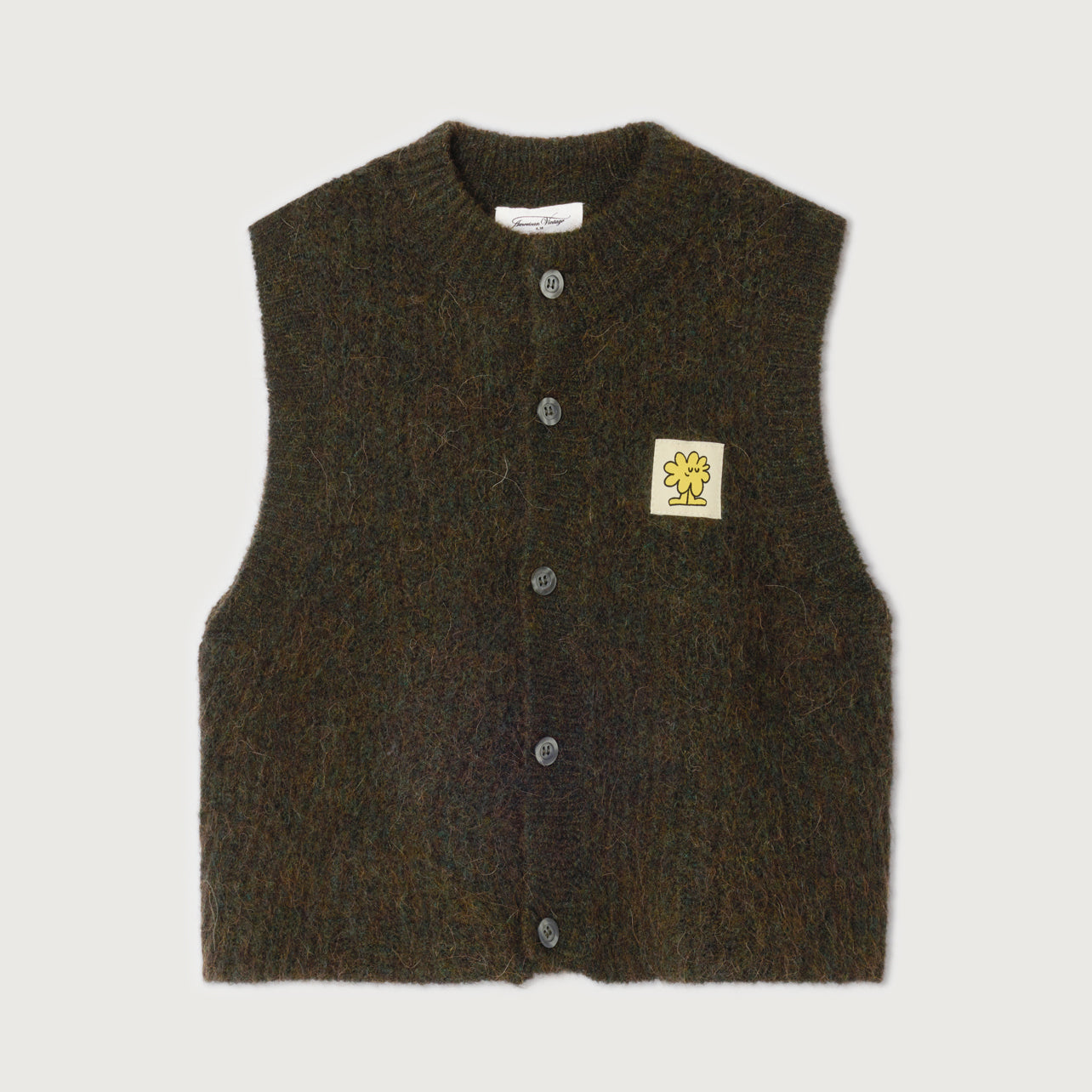 American Vintage-Sleeveless Round Neck Buttoned Cropped Cardigan Epicea Chine