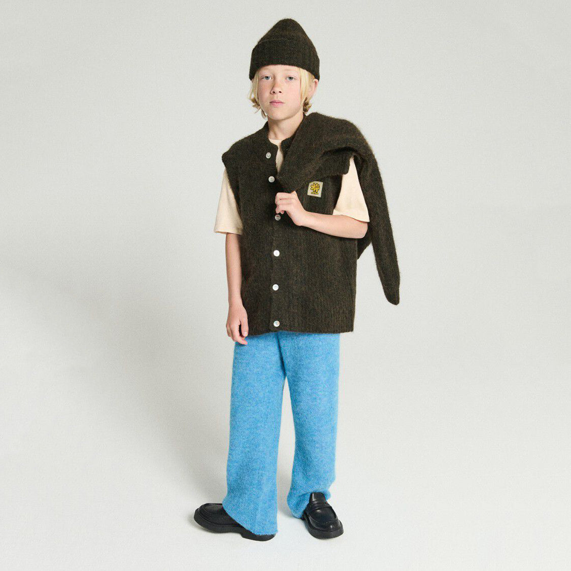 American Vintage-Sleeveless Round Neck Buttoned Cropped Cardigan Epicea Chine