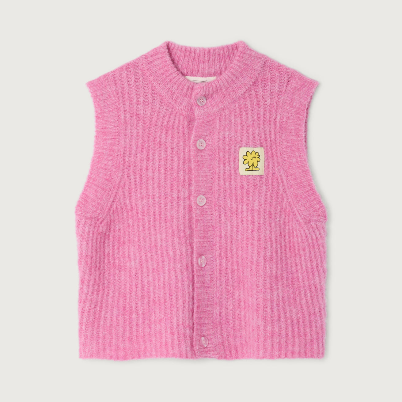 American Vintage-Sleeveless Round Neck Buttoned Cropped Cardigan Rose Bubble Chine