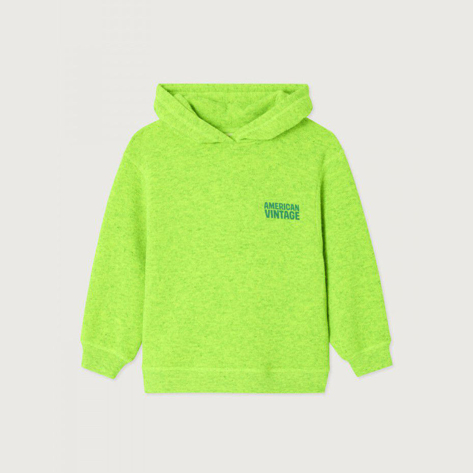 American Vintage-Kids Sweat ML Capuche Jaune Fluo Surteint