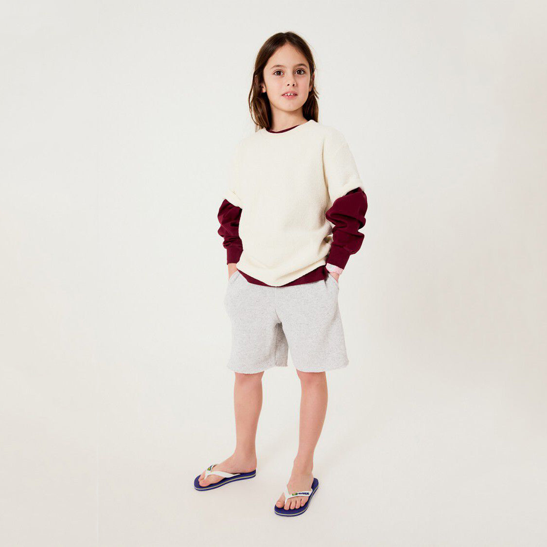 American Vintage-Kids Short Bermuda Ample Gris Clair Chine