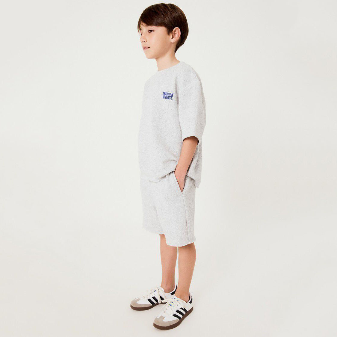 American Vintage-Kids Short Bermuda Ample Gris Clair Chine