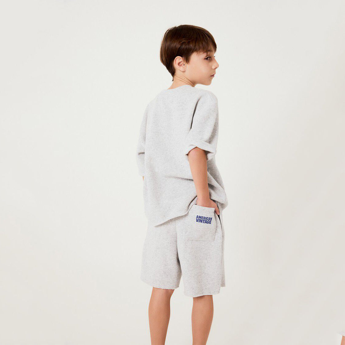 American Vintage-Kids Short Bermuda Ample Gris Clair Chine