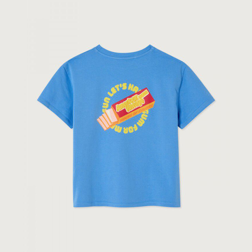 American Vintage-Kids T-Shirt Droit MC Col Rond Imprime Celeste Vintage