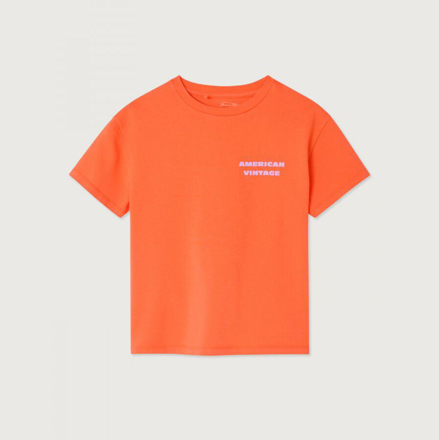 American Vintage-Kids T-Shirt Droit MC Col Rond Imprime Mandarine Vintage
