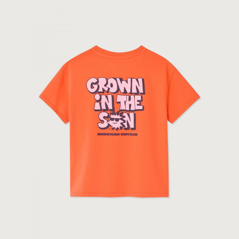 American Vintage-Kids T-Shirt Droit MC Col Rond Imprime Mandarine Vintage