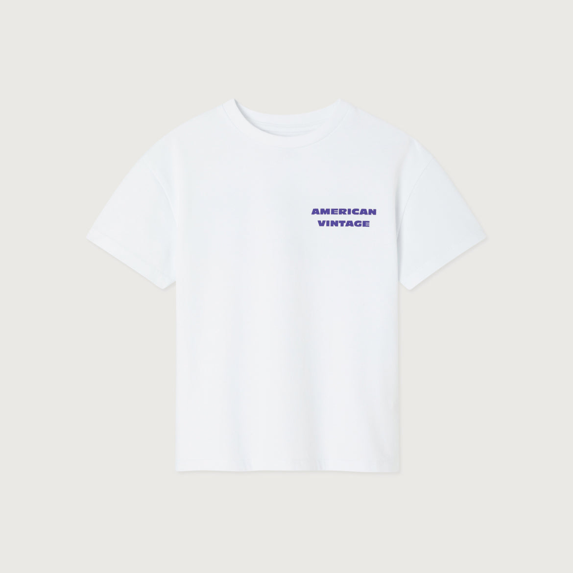 American Vintage-Short Sleeved Round Neck Straight Printed T-Shirt Blanc