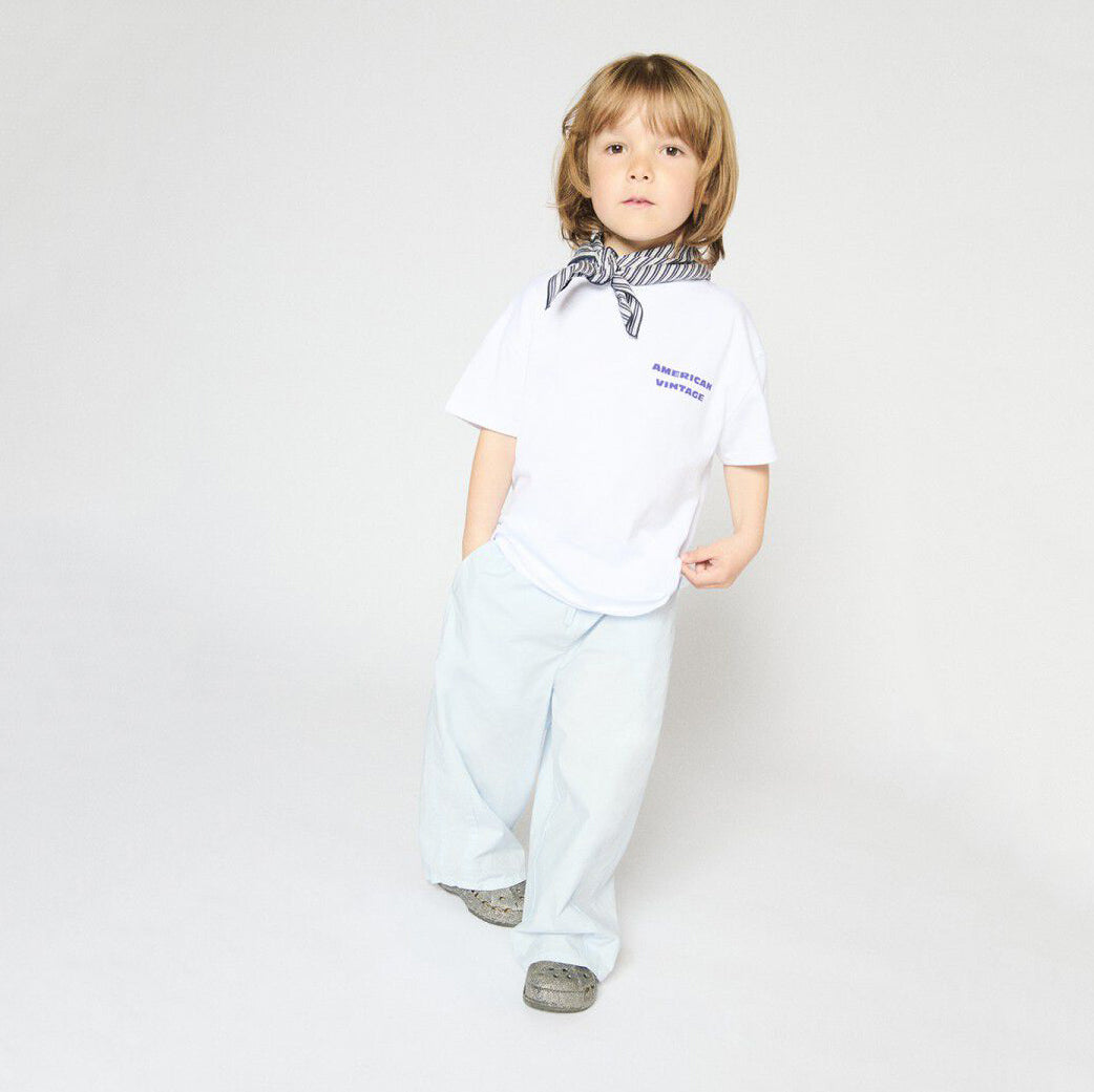 American Vintage-Short Sleeved Round Neck Straight Printed T-Shirt Blanc