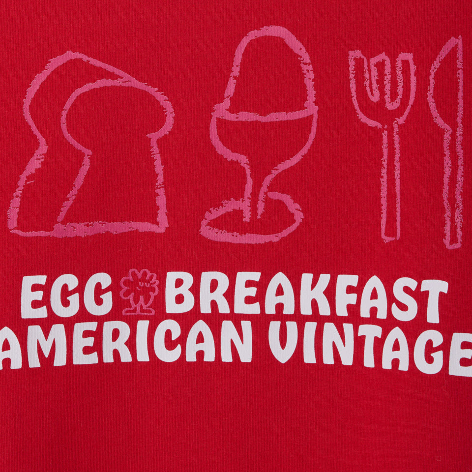 American Vintage-Short Sleeved Round Neck Straight Printed T-Shirt Groseille Vintage