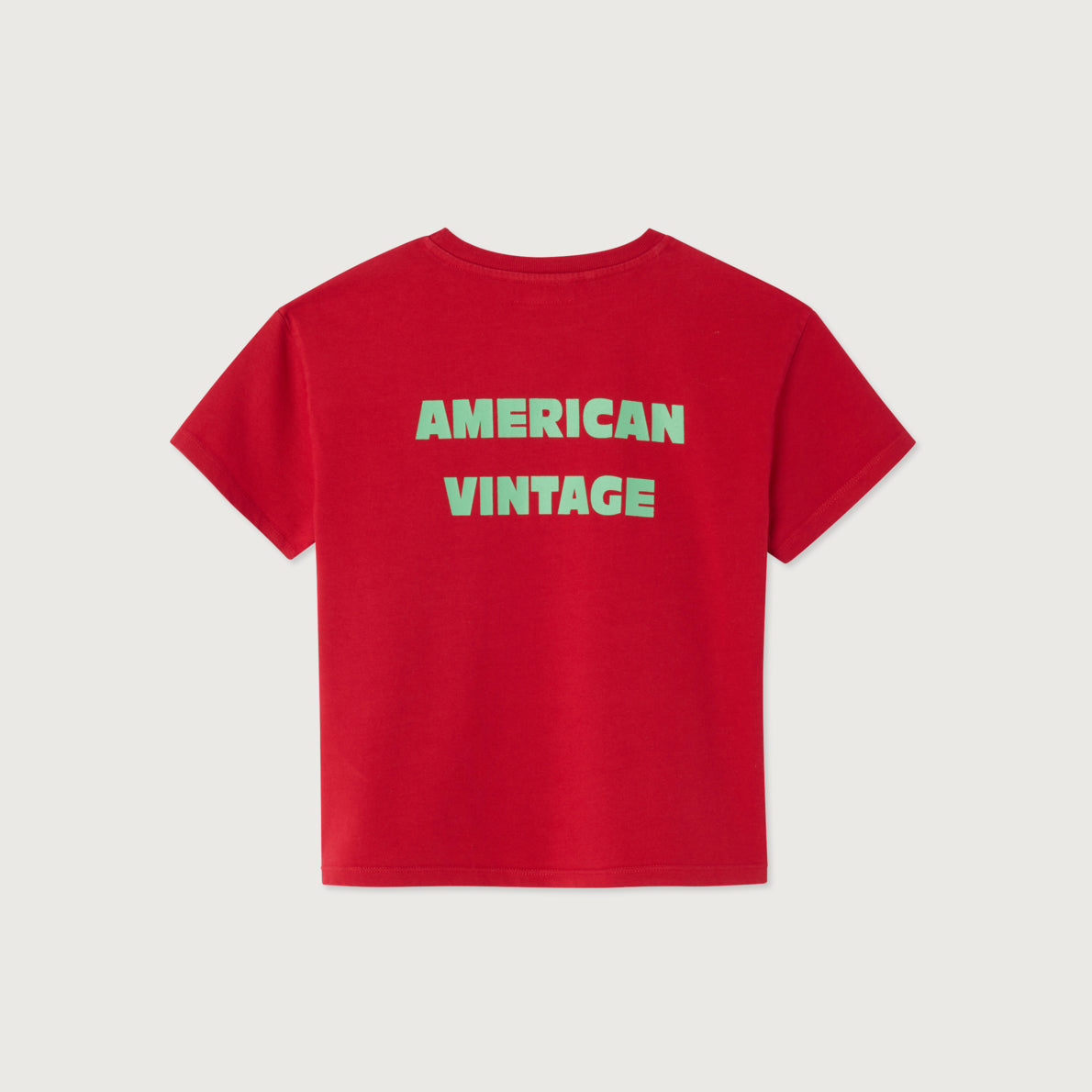 American Vintage-Short Sleeved Round Neck Straight Printed T-Shirt Groseille Vintage