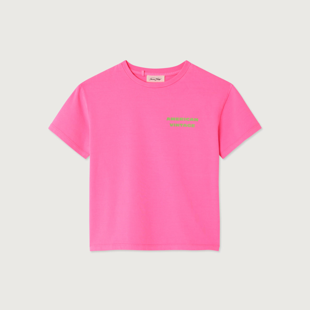 American Vintage-Short Sleeved Round Neck Straight Printed T-Shirt Rose Fluo