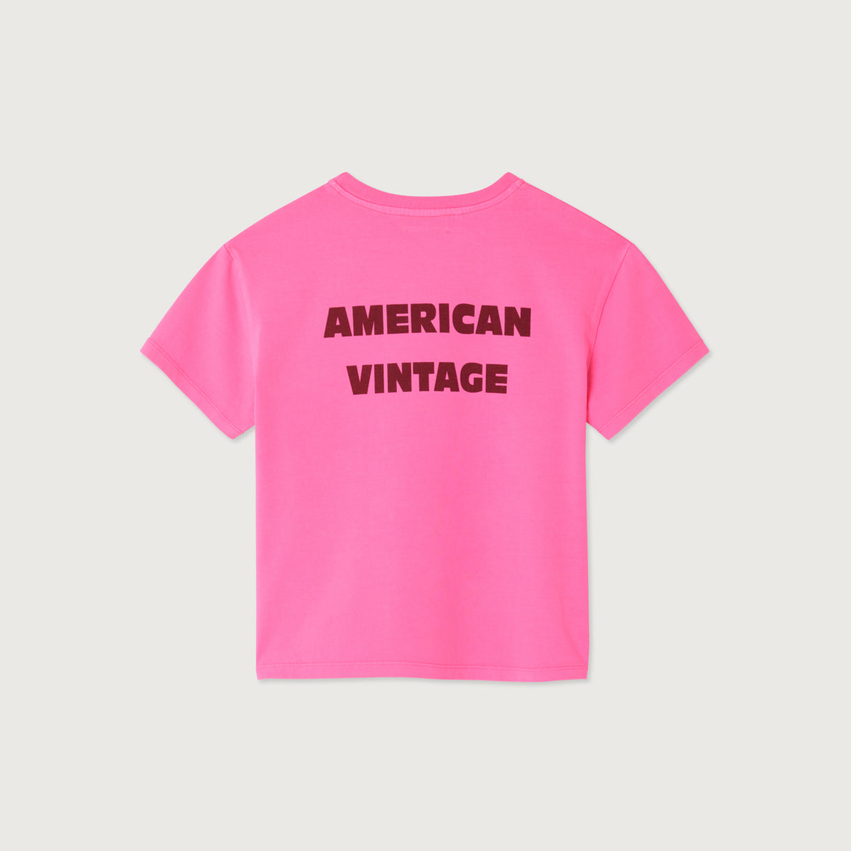 American Vintage-Short Sleeved Round Neck Straight Printed T-Shirt Rose Fluo