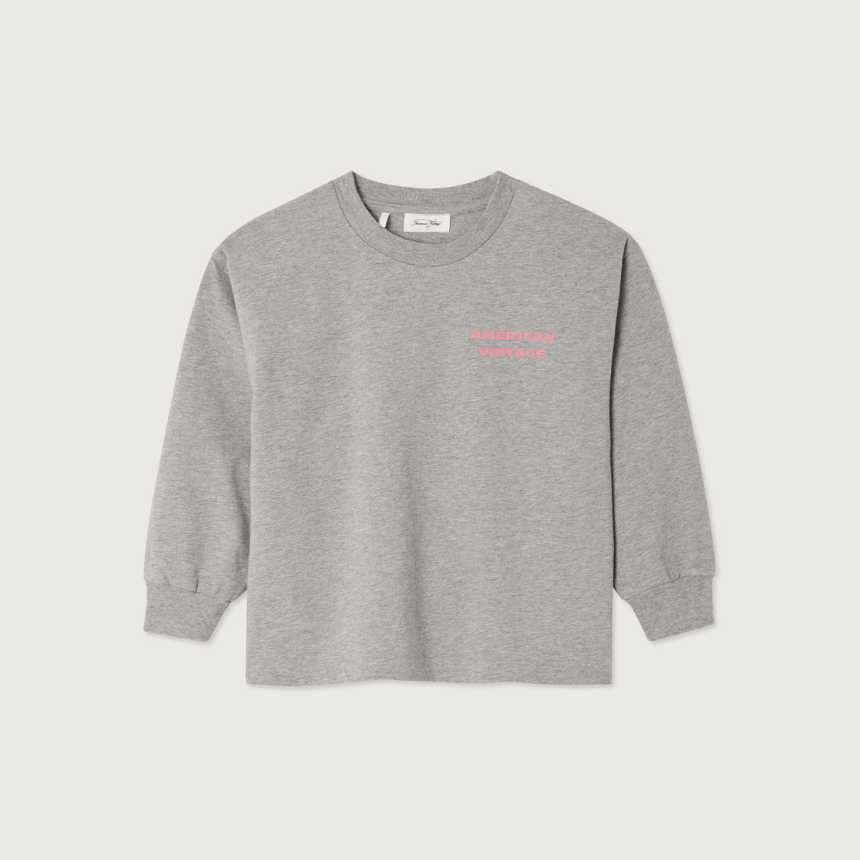 American Vintage-Long Sleeved Round Neck Straight Printed T-Shirt Grey Chine