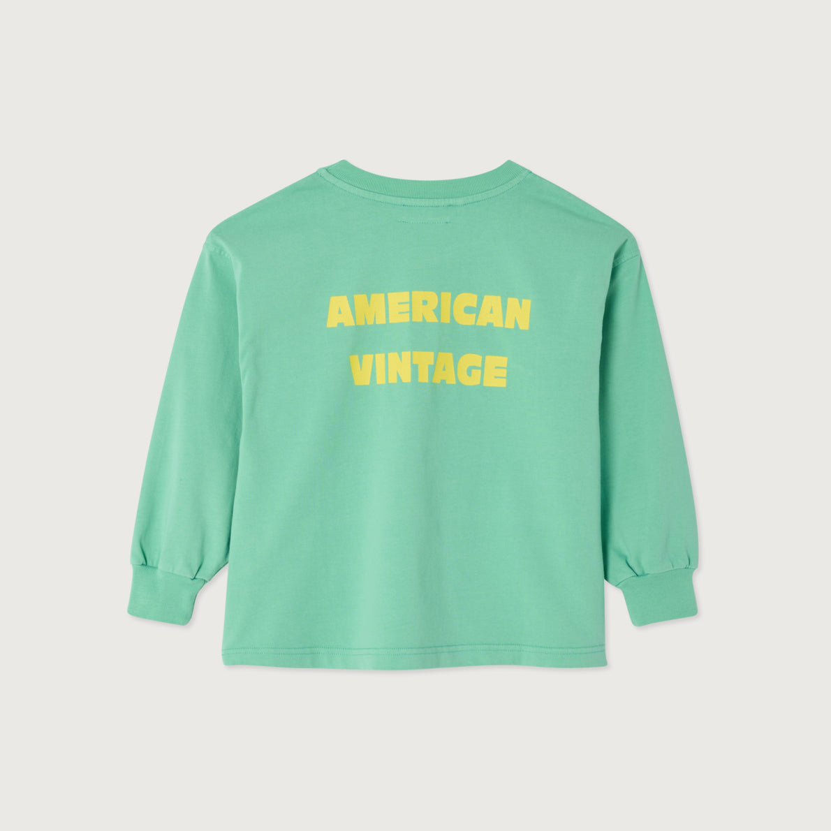 American Vintage-Long Sleeved Round Neck Straight Printed T-Shirt Laitue Vintage