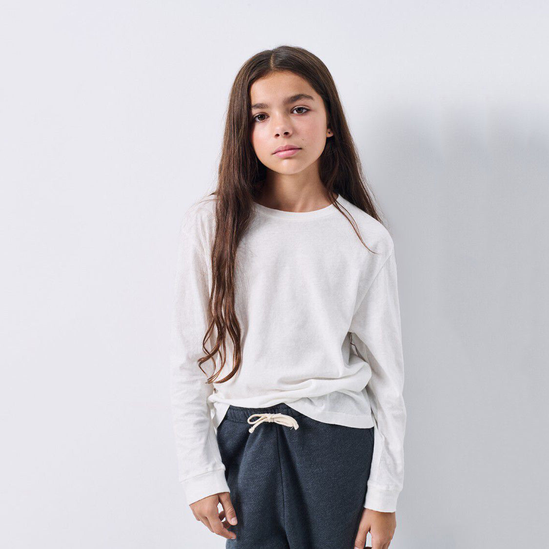 American Vintage-Long Sleeved Round Neck Straight T-Shirt Blanc