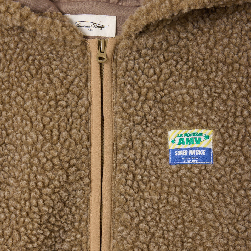 American Vintage-Long Sleeved Hooded Short Zipped Jacket Muscade Chine