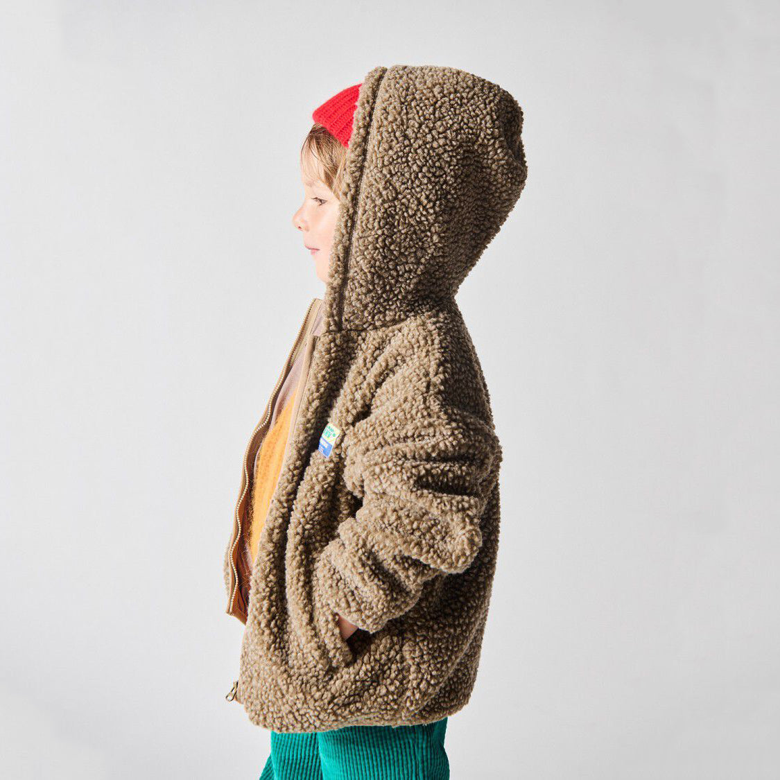 American Vintage-Long Sleeved Hooded Short Zipped Jacket Muscade Chine