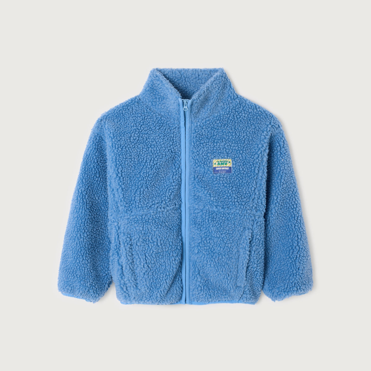 American Vintage-Long Sleeved Loose Fit Short Zipped Jacket Celeste