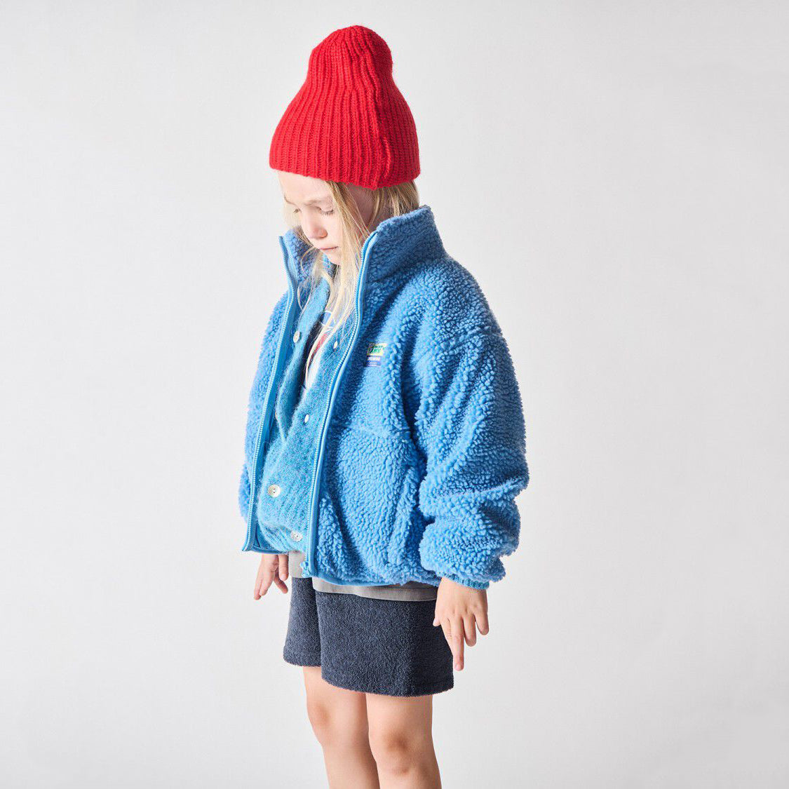 American Vintage-Long Sleeved Loose Fit Short Zipped Jacket Celeste