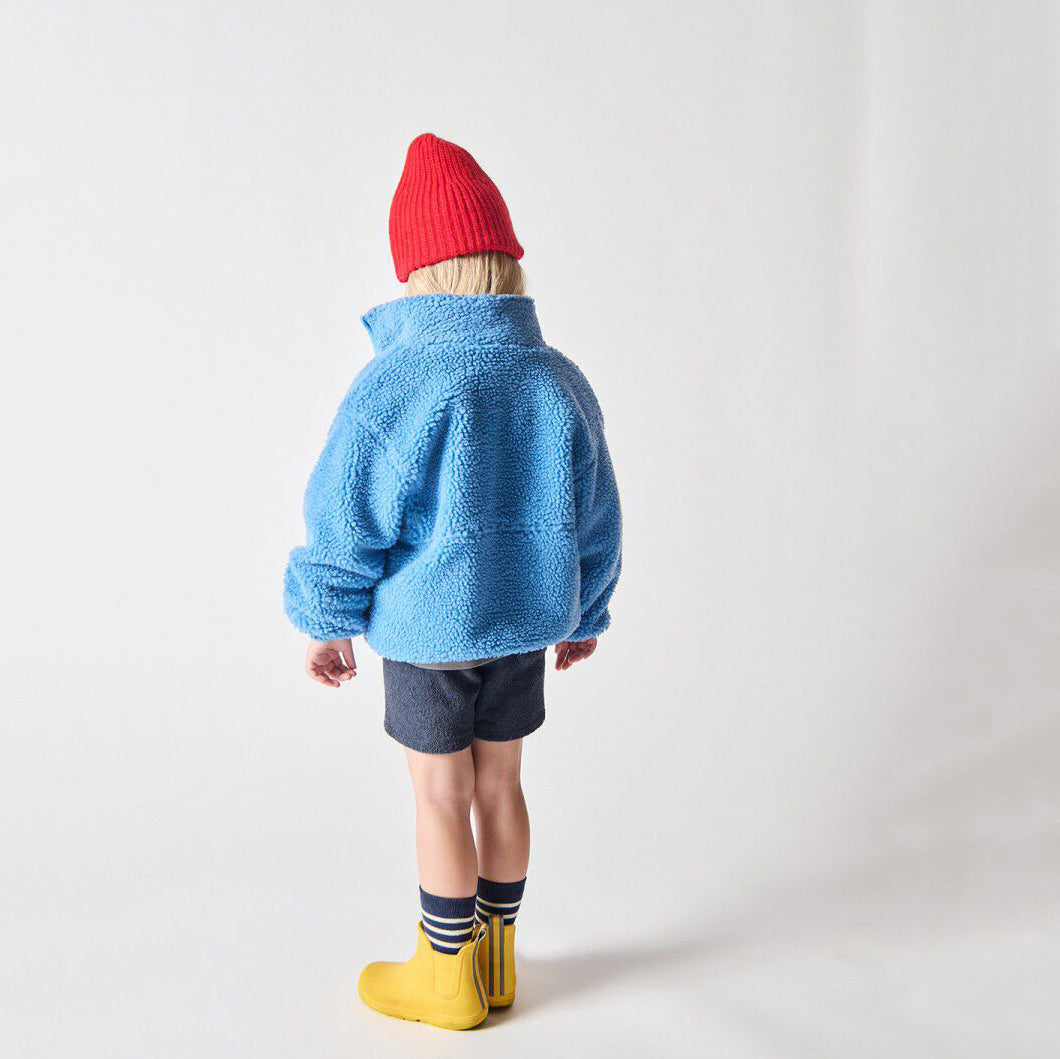 American Vintage-Long Sleeved Loose Fit Short Zipped Jacket Celeste