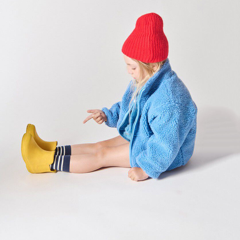 American Vintage-Long Sleeved Loose Fit Short Zipped Jacket Celeste