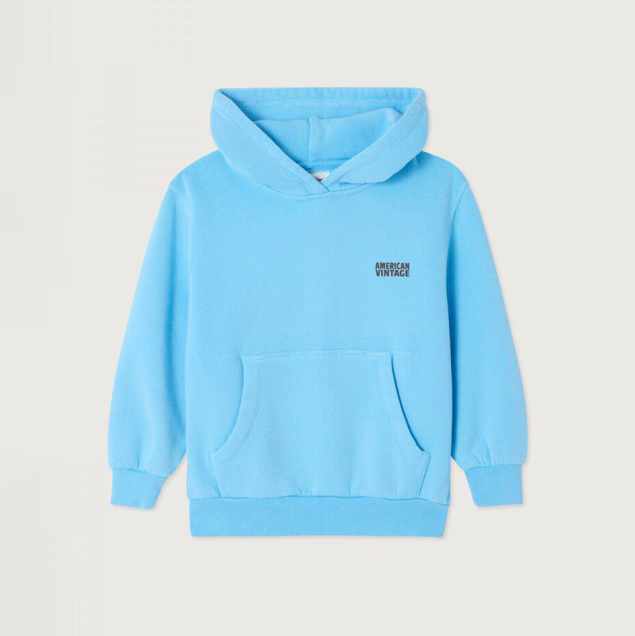 American Vintage-Kids Sweat ML Capuche Bleu Ciel Vintage