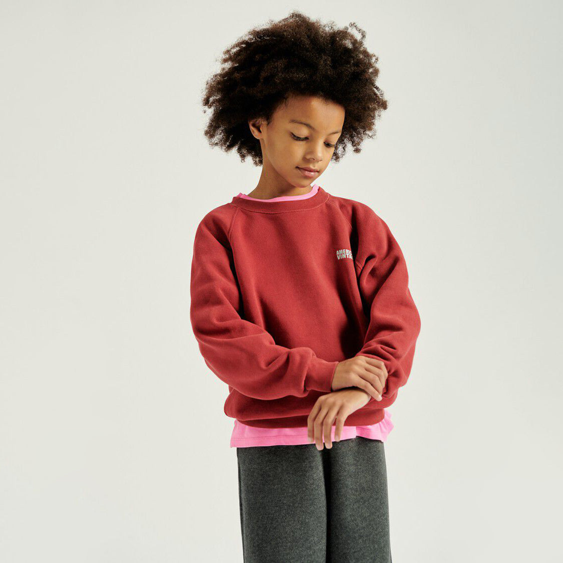 American Vintage-Kids Sweat ML Col Rond Cerise Vintage