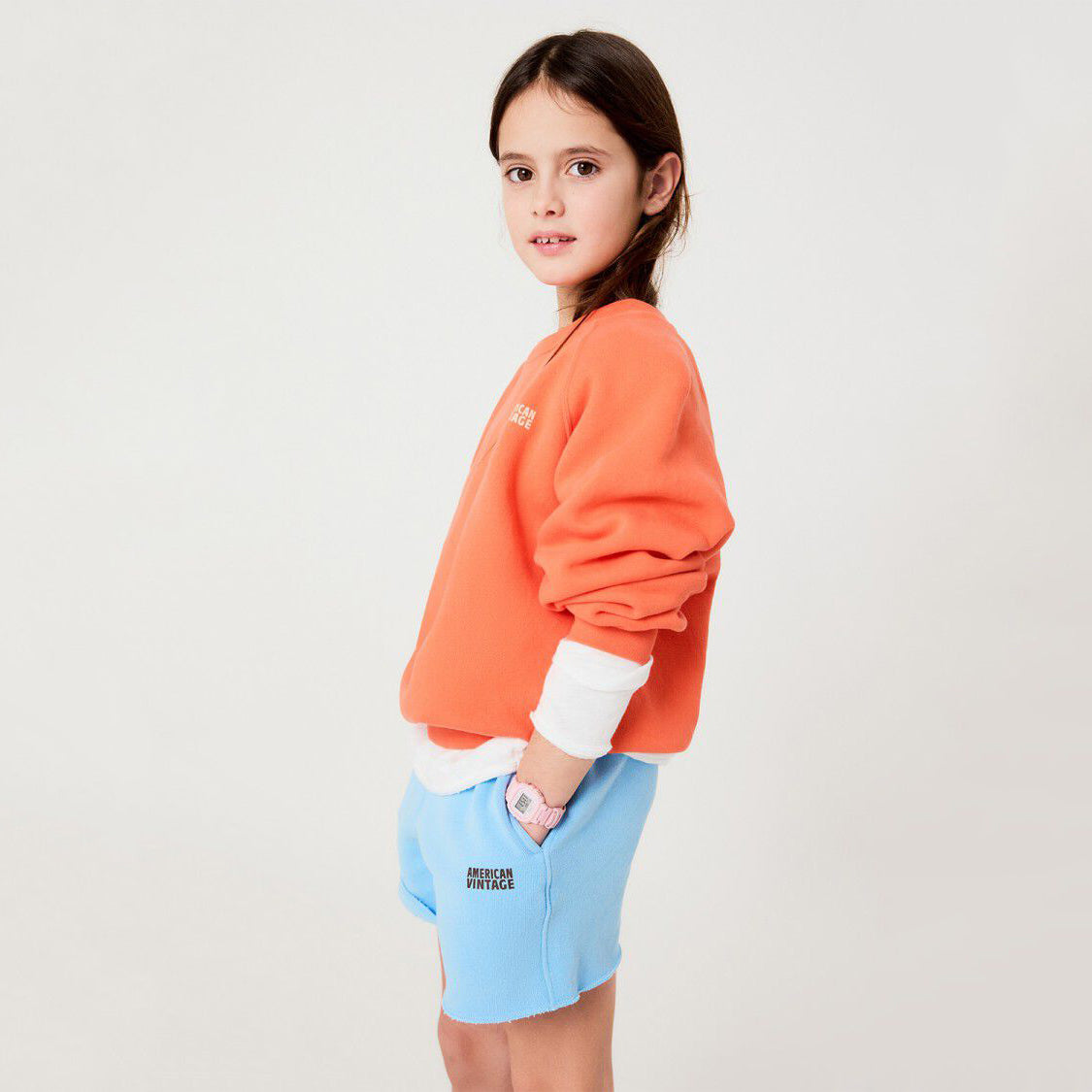 American Vintage-Kids Short Bleu Ciel Vintage