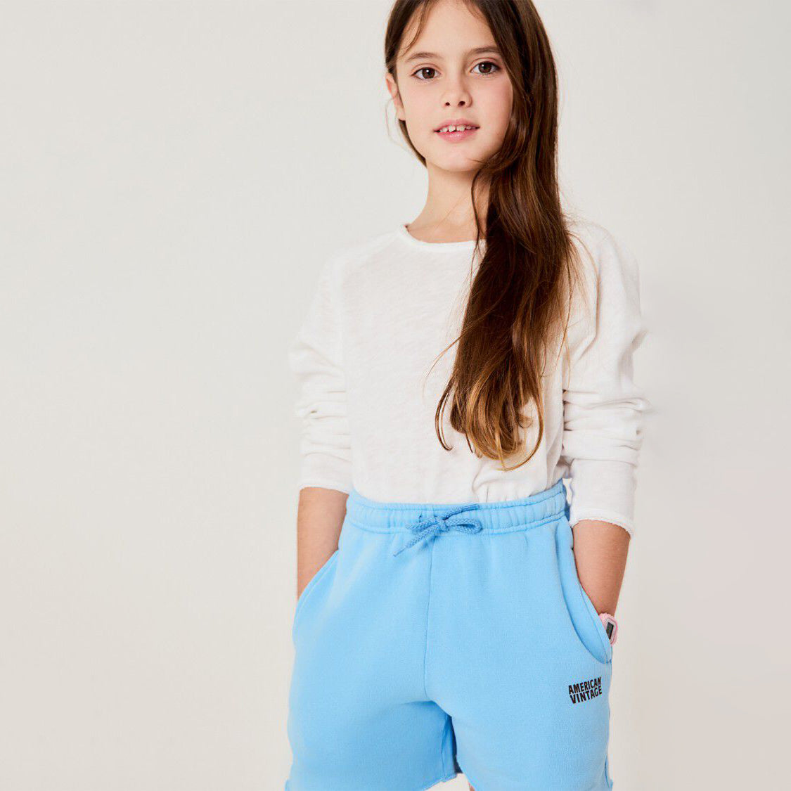 American Vintage-Kids Short Bleu Ciel Vintage