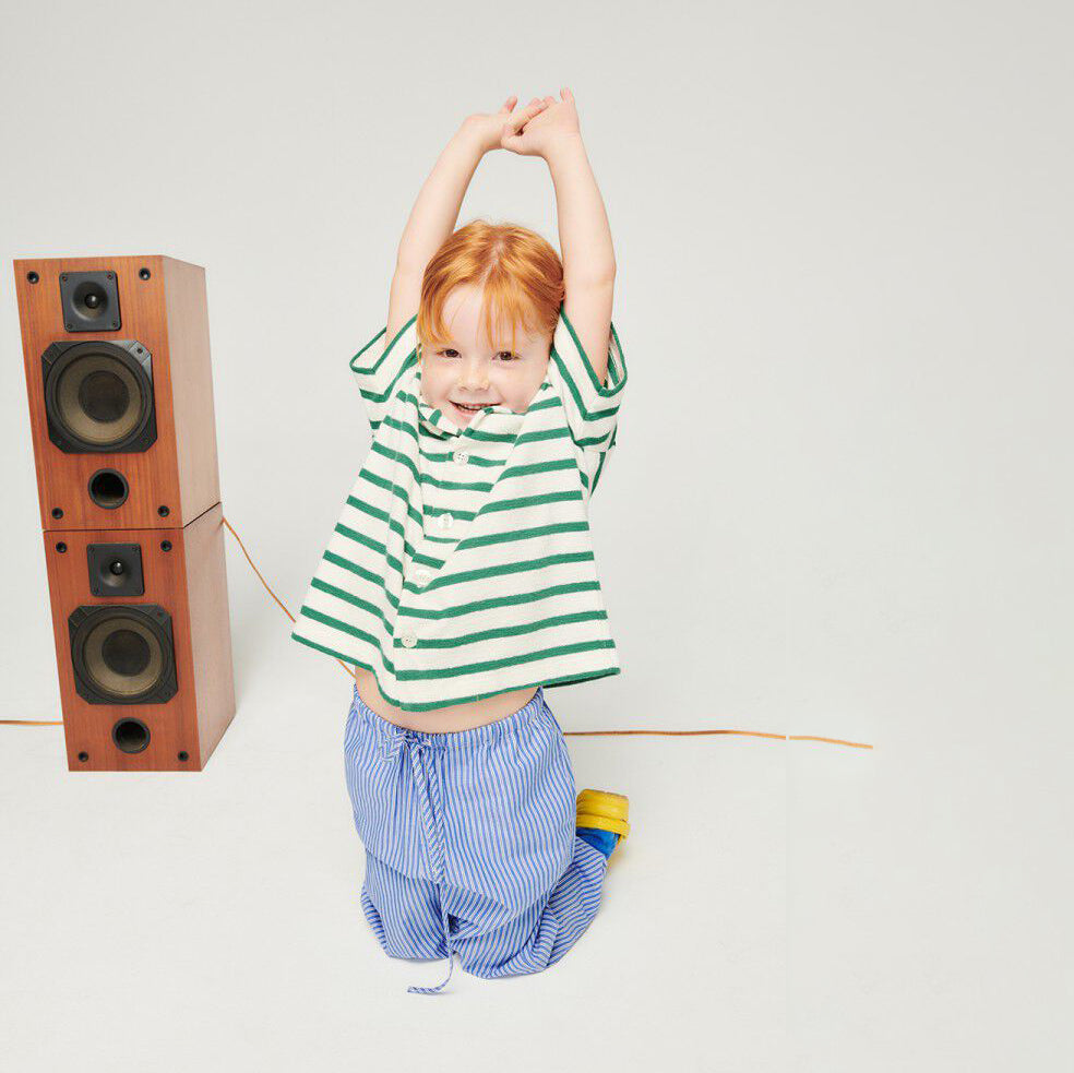 American Vintage-Kids Pantalon Carotte Taille Basse Rayures Aqua