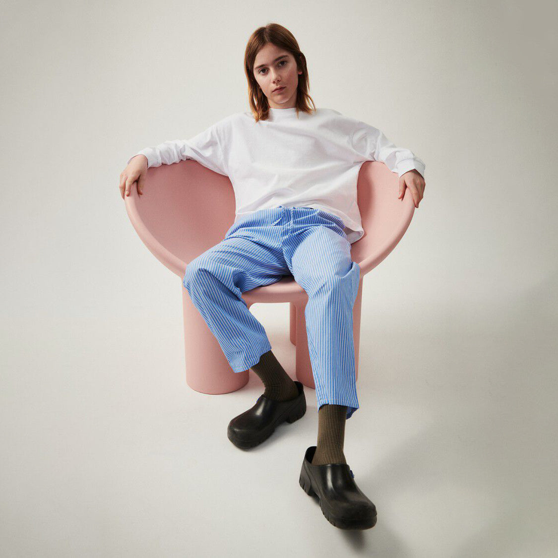 American Vintage-Kids Pantalon Carotte Taille Basse Rayures Aqua