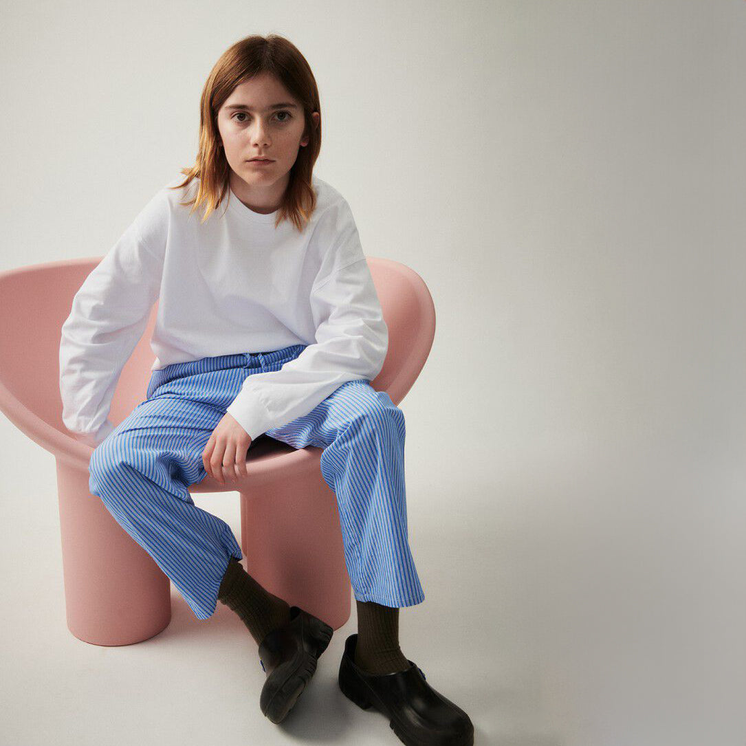 American Vintage-Kids Pantalon Carotte Taille Basse Rayures Aqua