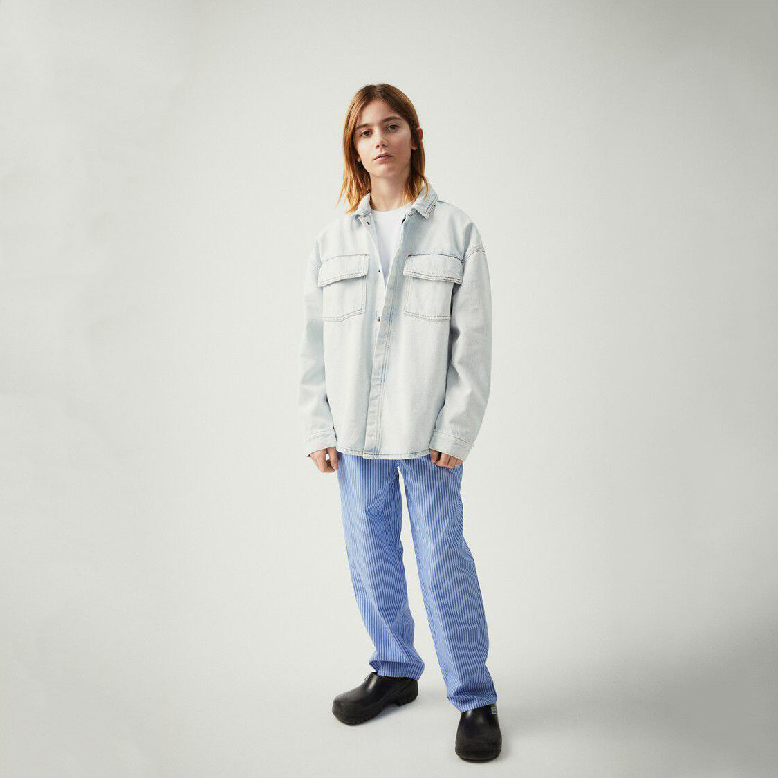 American Vintage-Kids Pantalon Carotte Taille Basse Rayures Aqua