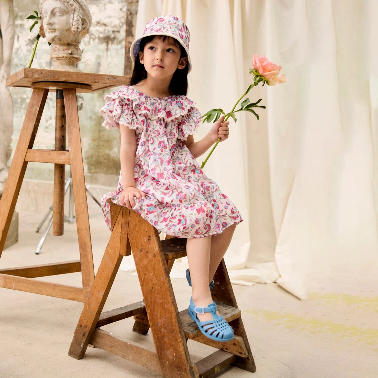 Louise Misha-Girls Dress Natiyana Cream Floral Haven