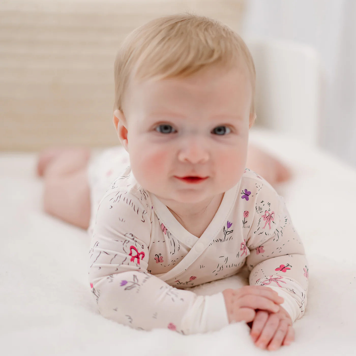 Nest Designs-Long Sleeve Kimono Onesie Doggie Meadow