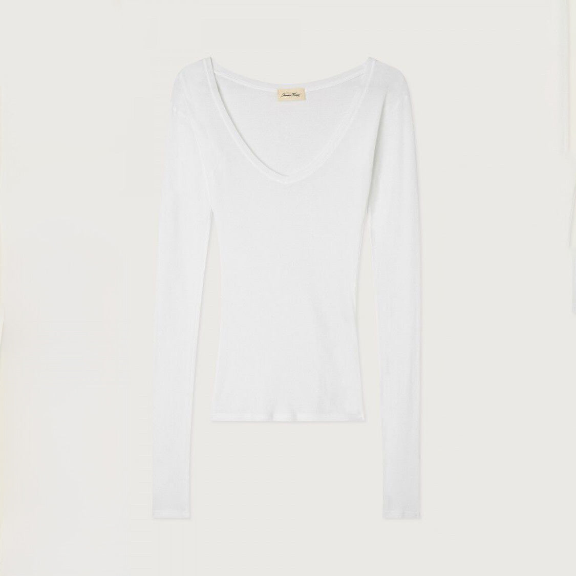 American Vintage-Women T-Shirt Ajuste ML Col V Massachusetts Blanc