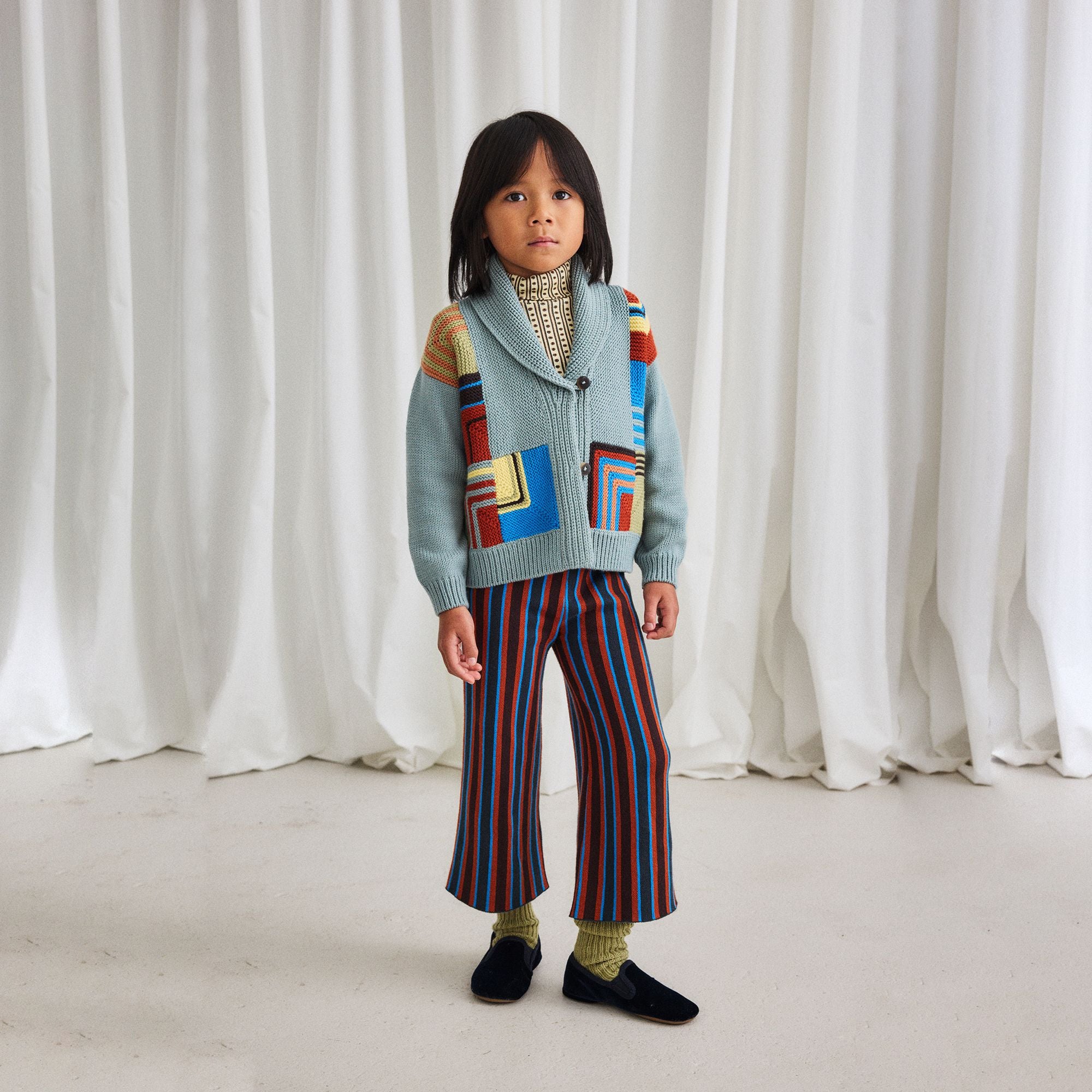 Misha & Puff-Patchwork Shawl Collar Cardigan Overcast